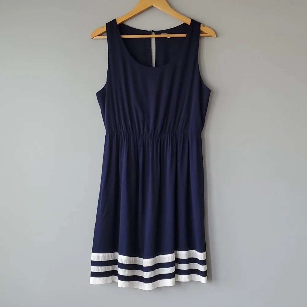 41 Hawthorn Blue White Striped Scoop Neck Sleeveless Mini Dress Large - Picture 7 of 8